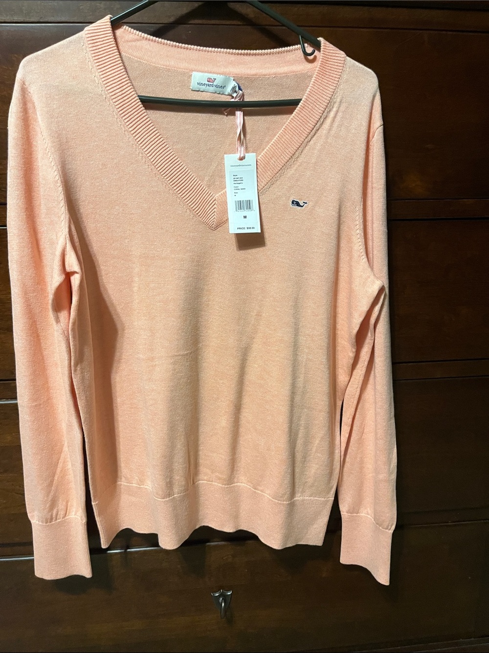 Vineyard Vines Women's Peach V-Neck Lightweight Sweater